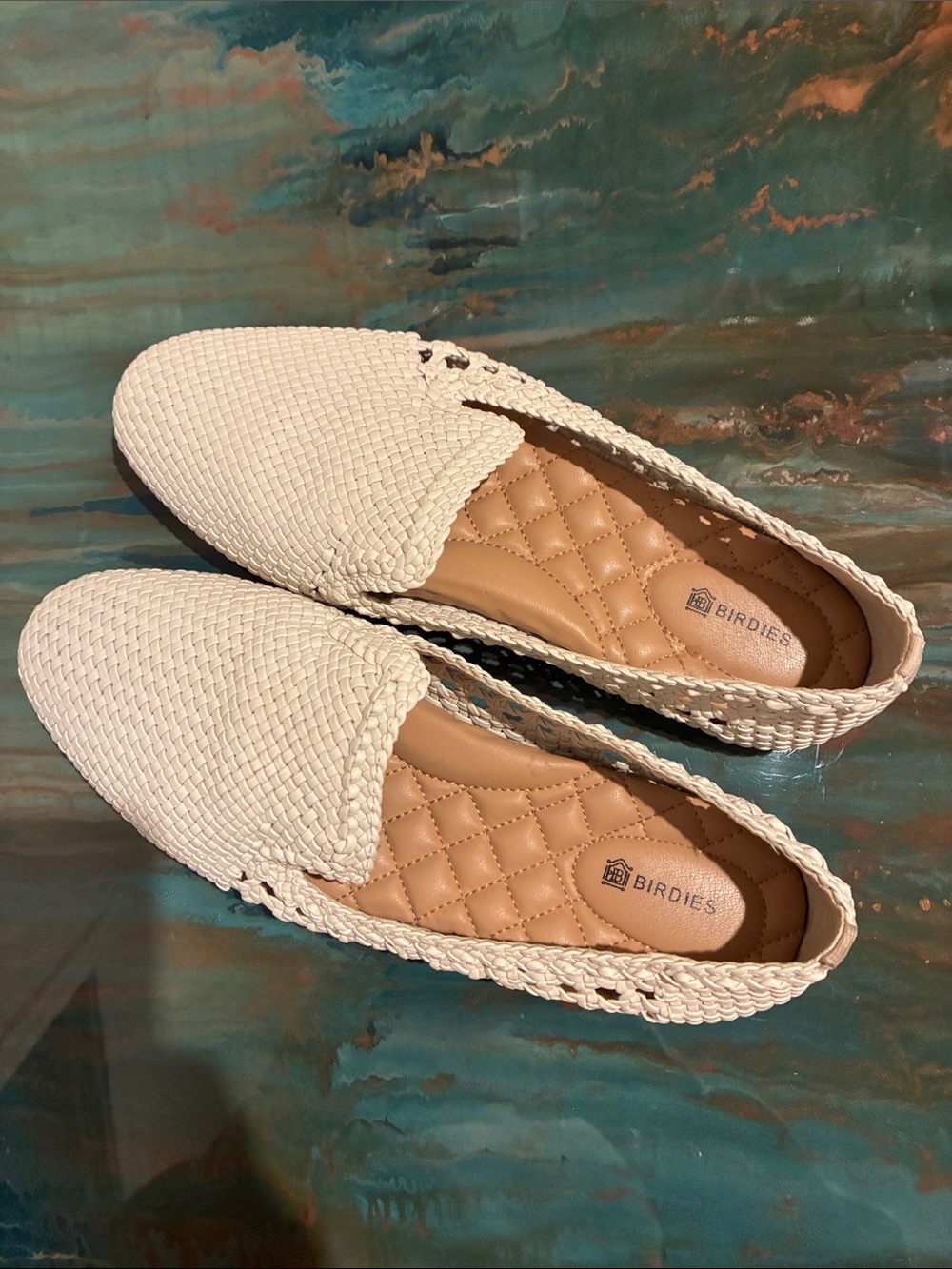 Birdies Cream Woven Quilted Insole Slip-Ons